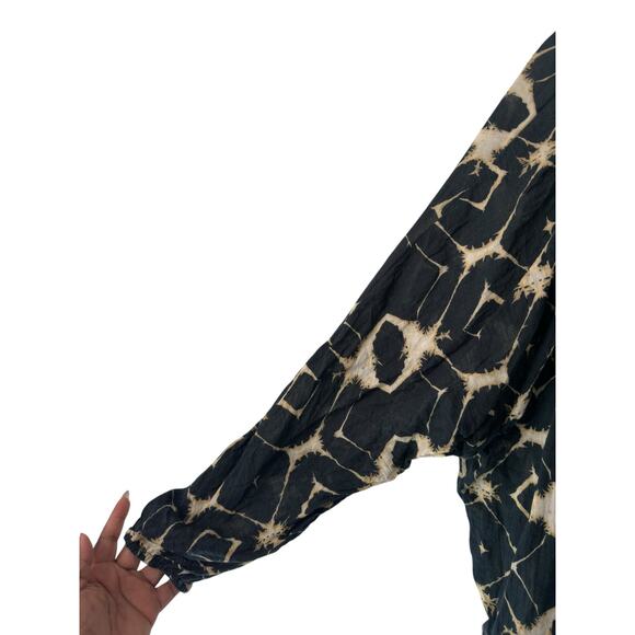 Sundance Blouse Black Tan Lightweight‎ Long Sleeve Boho Bohemian Tassel Small - Picture 7 of 12